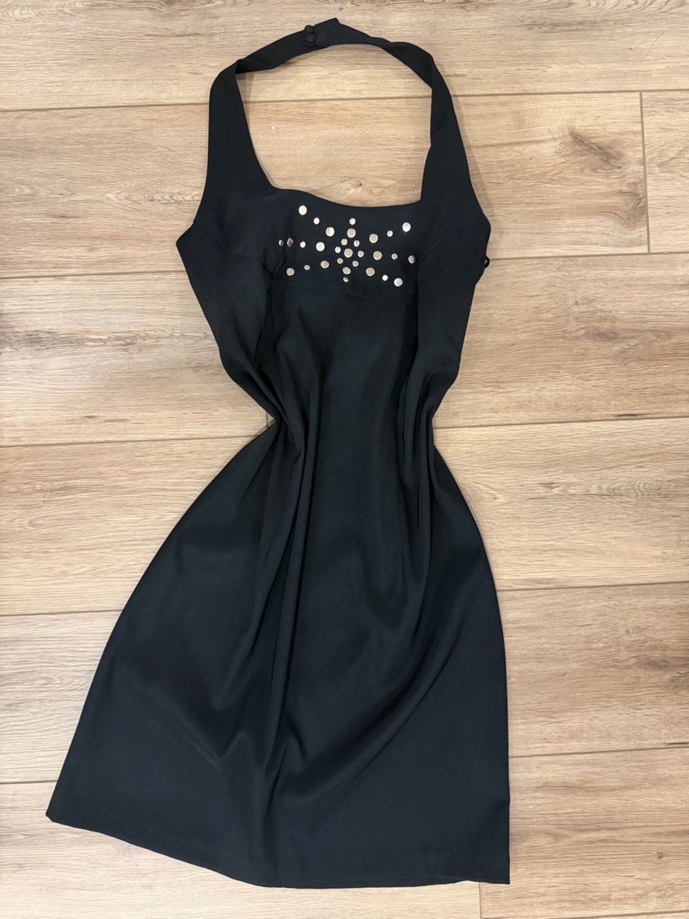 CDC Black Halter Mini Dress with Silver Stud Accents